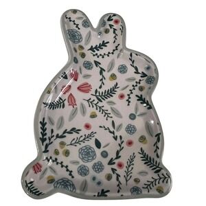 Ceramic Easter Bunny Dish Floral Rabbit New